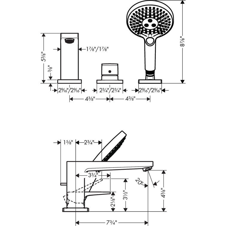 Hansgrohe Metropol Single Handle Deck Mounted Roman Tub Faucet Trim with Diverter and Handshower